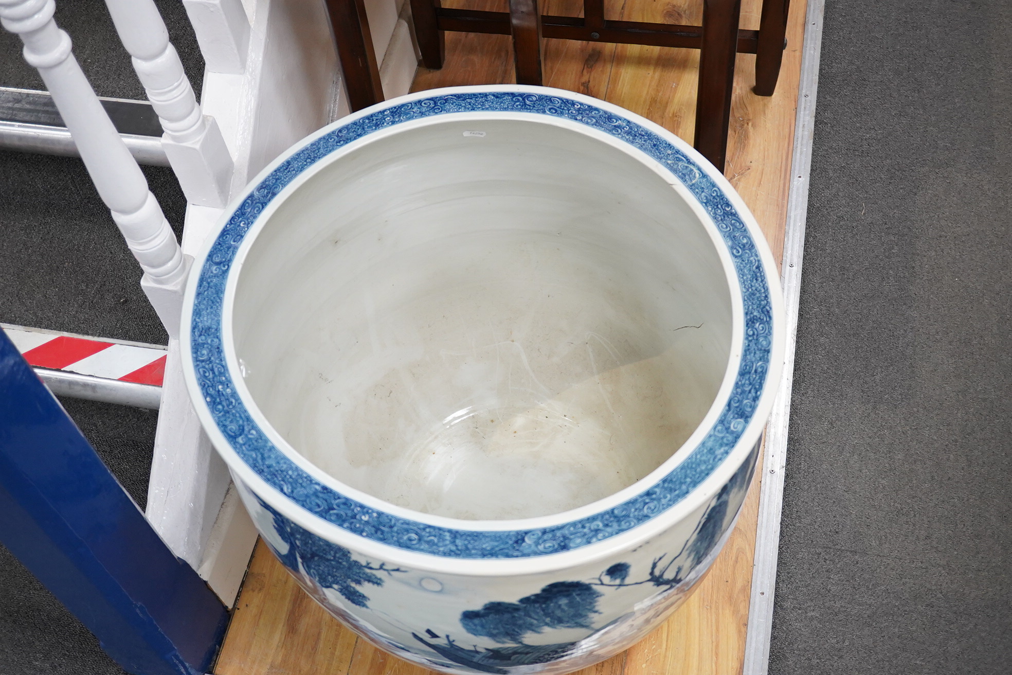 A massive Chinese blue and white fish bowl, 48cm high. Condition - good